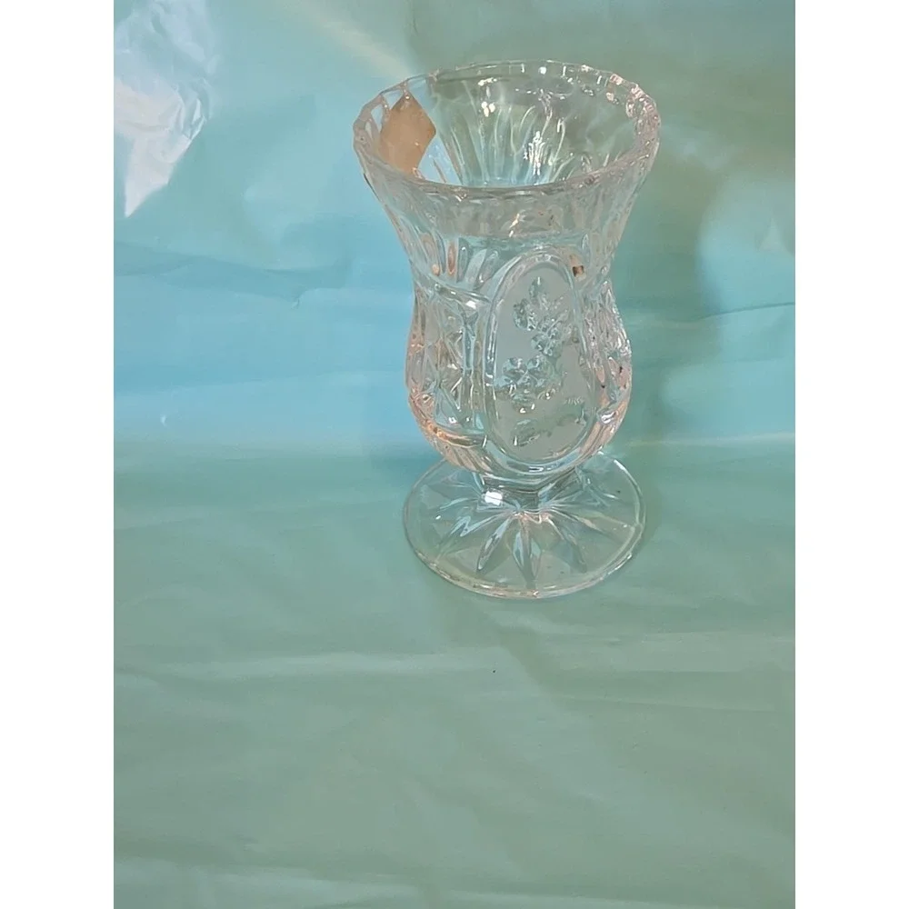 Vtg Crystal Clear Industries Candlestick Holder Yugoslavia 24% Lead Glass Flower